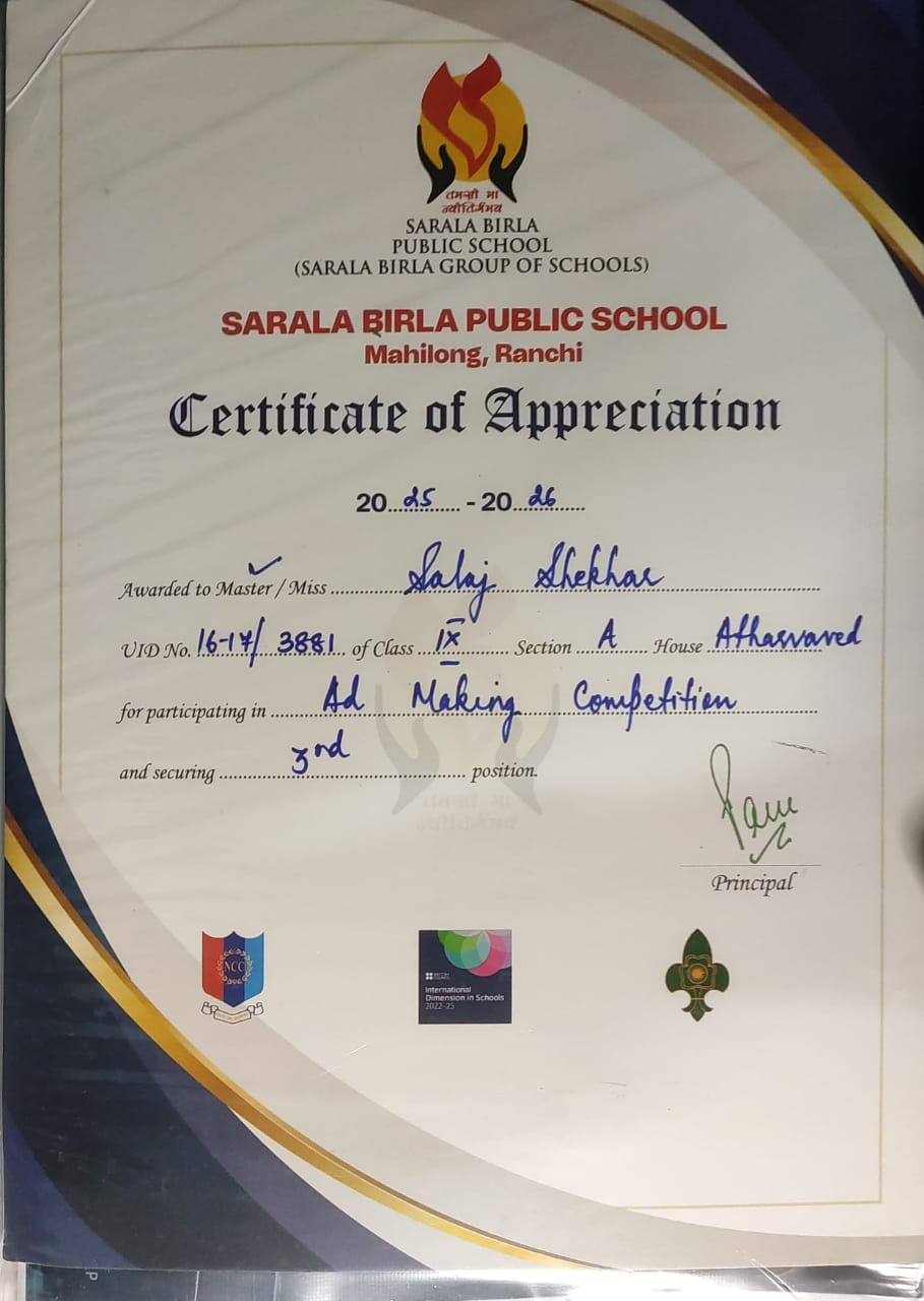 Ad Making Competition certificate