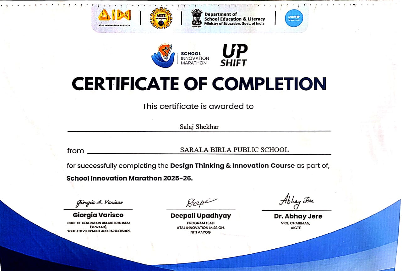 School Innovation Marathon completion certificate