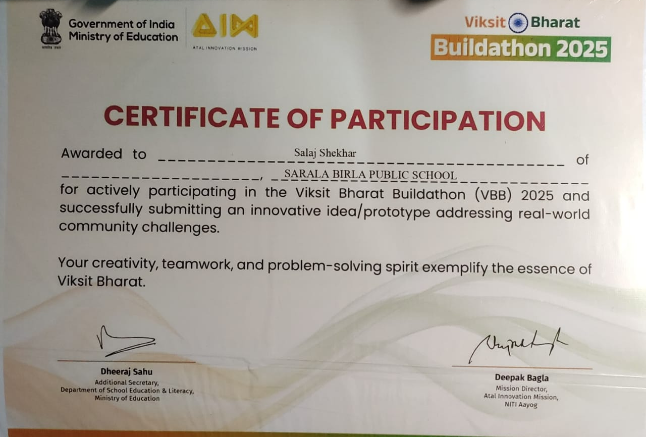 Viksit Bharat Buildathon 2025 certificate